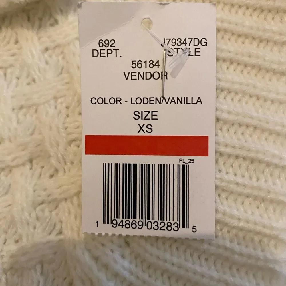 Ladies dark green & Vanilla cowl neck sweater, baseball style hem, NWT, size XS - Picture 8 of 10